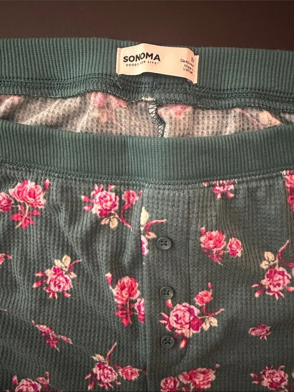 Sonoma Teal Floral Thermal Pajama Set with Pink Rose Print